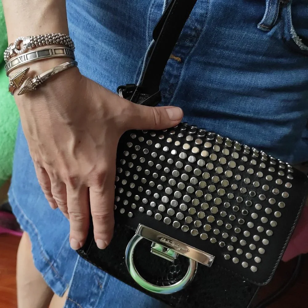Salvatore Ferragamo Studded Exotics Python Shoulder Grancini Flap Mini Bag